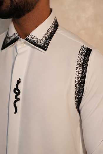 Menoir_White Collar Embroidered Shirt _Online_at_Aza_Fashions