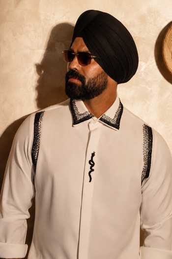 Buy_Menoir_White Collar Embroidered Shirt _Online_at_Aza_Fashions