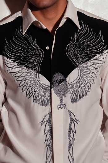 Menoir_White Bird Embroidered Shirt _Online_at_Aza_Fashions