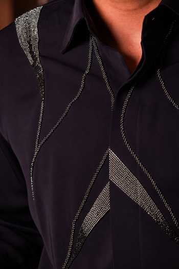 Buy_Menoir_Blue Metallic Embellished Shirt _Online_at_Aza_Fashions