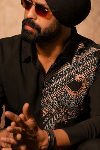 Buy_Menoir_Black Placement Embroidered Shirt _Online_at_Aza_Fashions