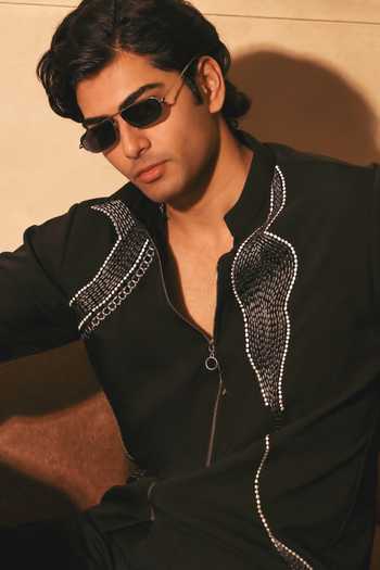 Menoir_Black Sculpted Embellished Shirt _Online_at_Aza_Fashions
