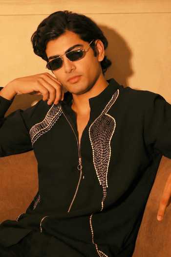 Buy_Menoir_Black Sculpted Embellished Shirt _Online_at_Aza_Fashions