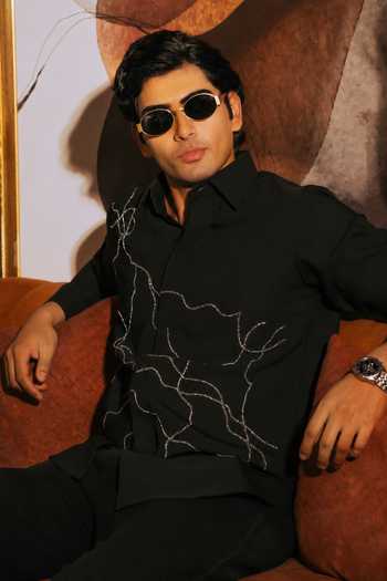 Menoir_Black Embroidered Shirt _Online_at_Aza_Fashions