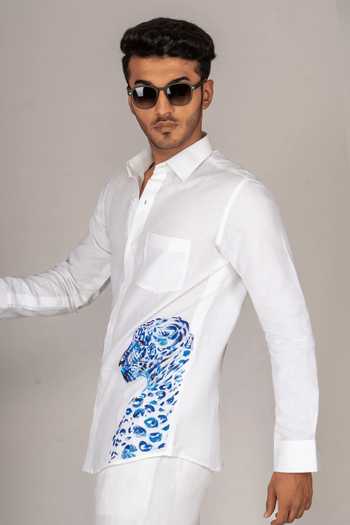 Menoir_White Cheetah Hand Painted Shirt _Online_at_Aza_Fashions