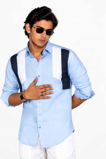 Menoir Patched Shades Of Blue Shirt 