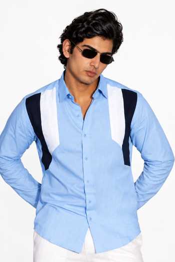 Buy Menoir Blue Patched Shades Of Shirt Online at Aza Fashions Buy_Menoir_Blue Patched Shades Of Shirt _Online_at_Aza_Fashions
