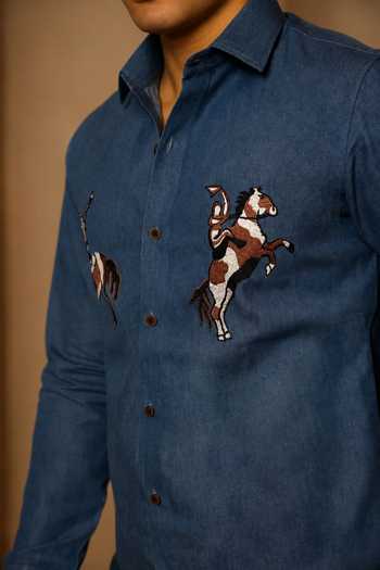 Menoir_Blue The Ascot Shirt _Online_at_Aza_Fashions