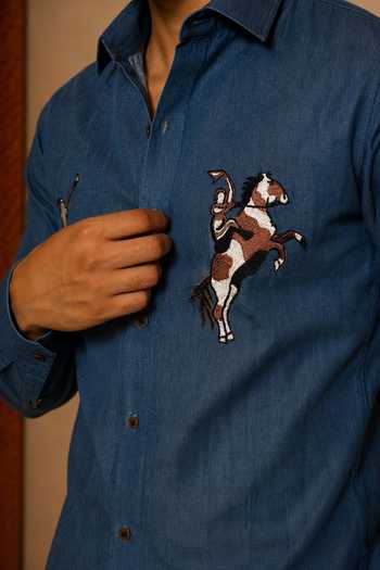 Buy_Menoir_Blue The Ascot Shirt _Online_at_Aza_Fashions
