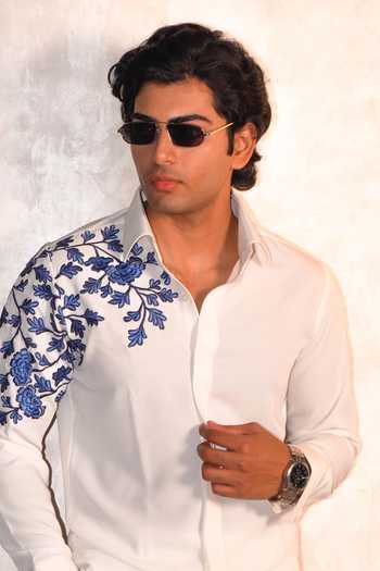 Shop Menoir White Floral Placement Embroidered Shirt Online at Aza Fashions Shop_Menoir_White Floral Placement Embroidered Shirt _Online_at_Aza_Fashions