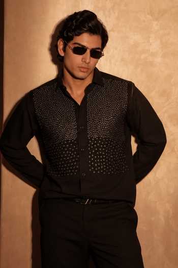 Menoir_Black Iconic Bead Embroidered Shirt _Online_at_Aza_Fashions