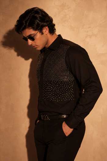 Buy_Menoir_Black Iconic Bead Embroidered Shirt _Online_at_Aza_Fashions