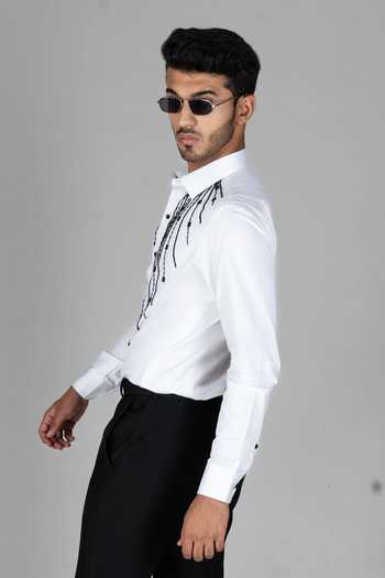 Menoir_White Cotton Hand Embroidered Shirt _Online_at_Aza_Fashions