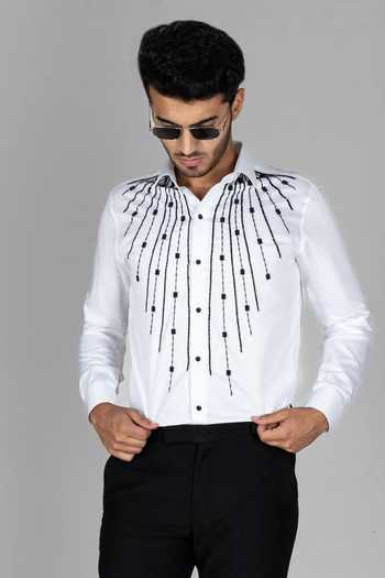 Buy_Menoir_White Cotton Hand Embroidered Shirt _Online_at_Aza_Fashions
