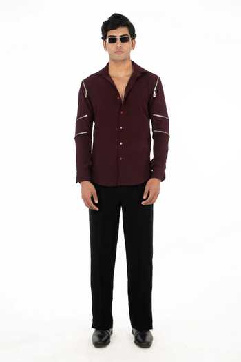 Menoir_Maroon Panthera Shirt _Online_at_Aza_Fashions