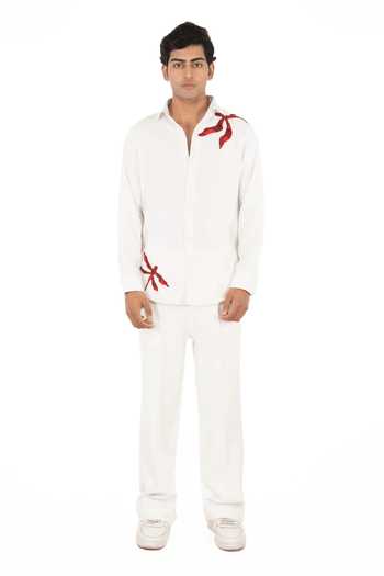 Menoir_White Dragonfly Embroidered Shirt _Online_at_Aza_Fashions
