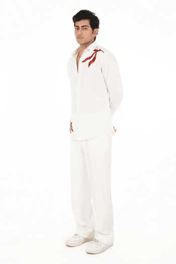 Buy_Menoir_White Dragonfly Embroidered Shirt _Online_at_Aza_Fashions