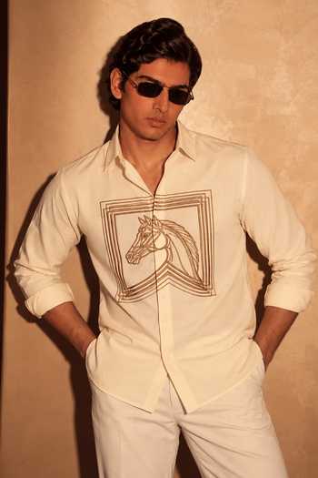 Menoir_White Artisan Embroidered Shirt _Online_at_Aza_Fashions