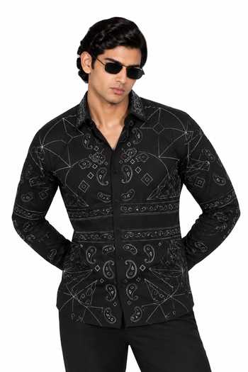 Menoir_Black Onyx Texture Shirt _Online_at_Aza_Fashions