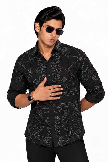 Buy_Menoir_Black Onyx Texture Shirt _Online_at_Aza_Fashions