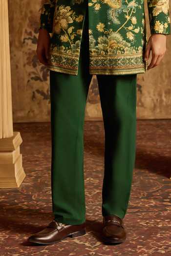 Kalista Green Silk, Chanderi, Viscose Rivaan Embroidered Achkan And Pant Set Online at Aza Fashions Kalista_Green Silk, Chanderi, Viscose Rivaan Embroidered Achkan And Pant Set _Online_at_Aza_Fashions