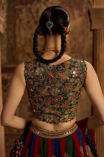 Kalista Multicolor Silk, Viscose Sweetheart Neck Ravika Embroidered Lehenga Set Online at Aza Fashions Kalista_Multicolor Silk, Viscose Sweetheart Neck Ravika Embroidered Lehenga Set _Online_at_Aza_Fashions