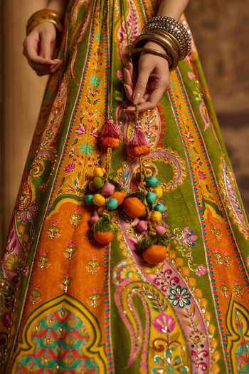 Kalista_Multi Color Silk, Net Keyhole Neck Nitara Printed Lehenga Set _Online_at_Aza_Fashions