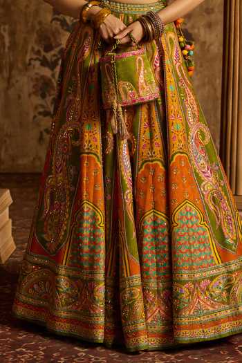 Kalista_Multi Color Silk, Net Keyhole Neck Nitara Printed Lehenga Set _at_Aza_Fashions