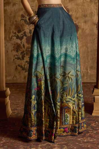 Buy Kalista Blue Silk, Organza Round Neck Amisha Printed Sharara Set Online at Aza Fashions Buy_Kalista_Blue Silk, Organza Round Neck Amisha Printed Sharara Set _Online_at_Aza_Fashions