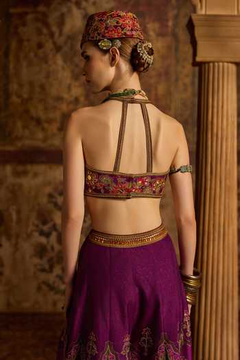 Buy Kalista Purple Silk, Viscose Halter Neck Arika Embroidered Blouse And Sharara Set Online at Aza Fashions Buy_Kalista_Purple Silk, Viscose Halter Neck Arika Embroidered Blouse And Sharara Set _Online_at_Aza_Fashions