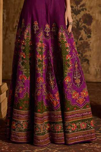 Kalista Purple Silk, Viscose Halter Neck Arika Embroidered Blouse And Sharara Set at Aza Fashions Kalista_Purple Silk, Viscose Halter Neck Arika Embroidered Blouse And Sharara Set _at_Aza_Fashions