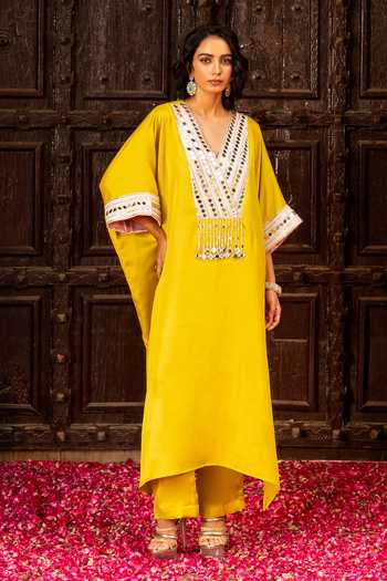 Bahaara By Divya Narula Mirror Work Kaftan & Pant Set 