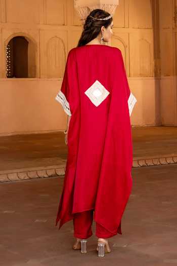 Bahaara By Divya Narula Vibrant Red Kaftan & Pant Set 