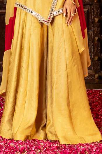 Bahaara By Divya Narula Gold Silk, Organza Mirror Work Angarkha Sharara Set Online at Aza Fashions Bahaara By Divya Narula_Gold Silk, Organza Mirror Work Angarkha Sharara Set _Online_at_Aza_Fashions