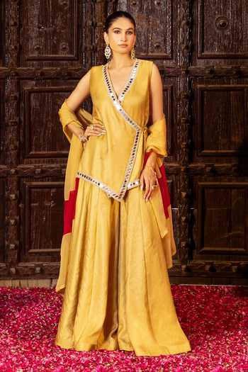 Bahaara By Divya Narula Mirror Work Angarkha Sharara Set 