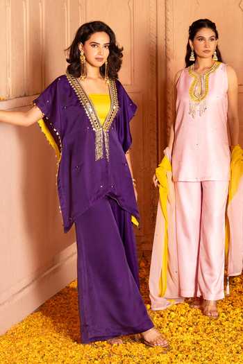 Buy Bahaara By Divya Narula Purple Silk Plunge Neck Embroidered Jacket Pant Set Online at Aza Fashions Buy_Bahaara By Divya Narula_Purple Silk Plunge Neck Embroidered Jacket Pant Set _Online_at_Aza_Fashions