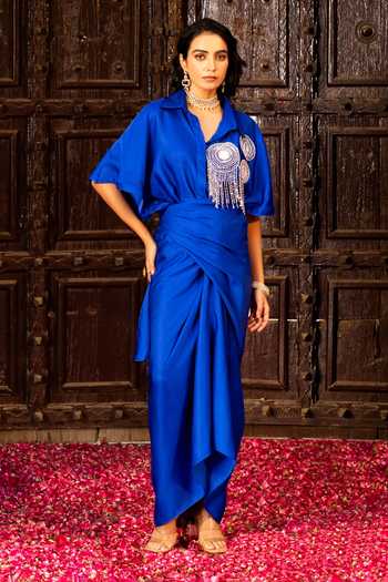 Bahaara By Divya Narula Mirror Work Wrap Shirt & Skirt Set 