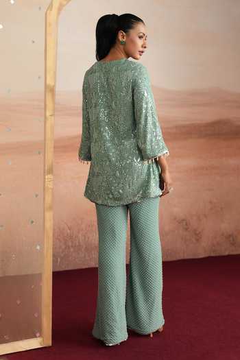 Mustard Moon By Neyha And Vrinda Ishani Embroidered Short Kurta & Pant Set