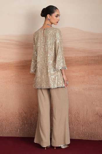 Mustard Moon By Neyha And Vrinda Ishani Embroidered Short Kurta & Pant Set