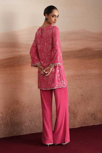 Mustard Moon By Neyha And Vrinda Ishani Embroidered Short Kurta & Pant Set