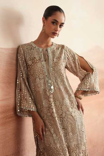 Buy Mustard Moon By Neyha And Vrinda Grey Net, Silk, Dupion Keyhole Neck Diya Embellished Kurta And Pant Set Online at Aza Fashions Buy_Mustard Moon By Neyha And Vrinda_Grey Net, Silk, Dupion Keyhole Neck Diya Embellished Kurta And Pant Set _Online_at_Aza_Fashions