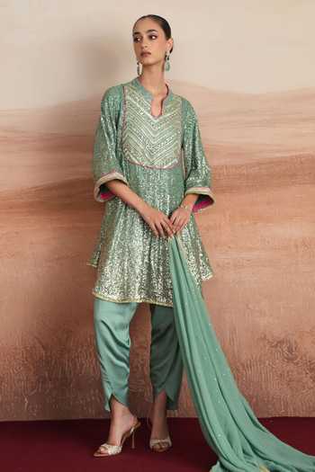 Mustard Moon By Neyha And Vrinda Leena Embroidered Kurta Dhoti Pant Set