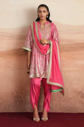 Mustard Moon By Neyha And Vrinda Leena Embrodered Kurta Dhoti Pant Set