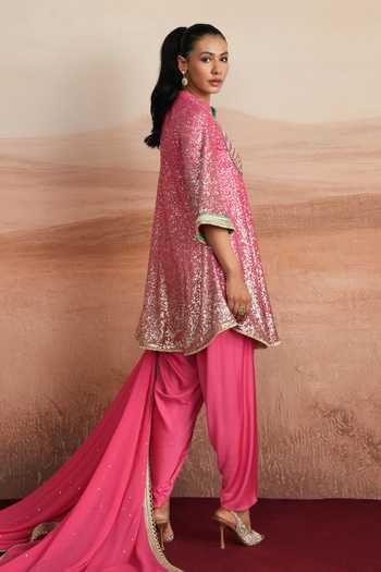 Mustard Moon By Neyha And Vrinda Leena Embrodered Kurta Dhoti Pant Set