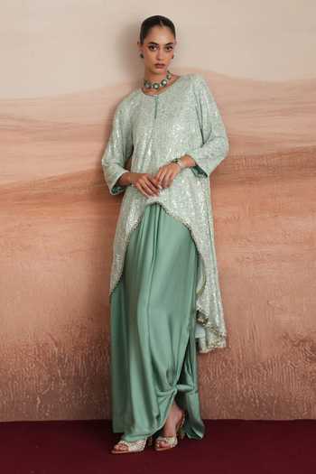 Mustard Moon By Neyha And Vrinda Serena Layered Kurta & Draped Skirt Set