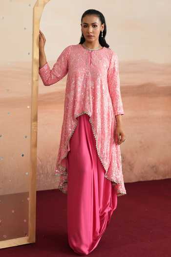 Mustard Moon By Neyha And Vrinda Serena Layered Kurta & Draped Skirt Set