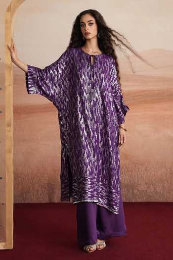 Mustard Moon By Neyha And Vrinda Alina Sequin Striped Kurta & Pant Set
