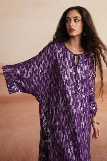 Buy Mustard Moon By Neyha And Vrinda Purple Georgette, Satin, Modal Keyhole Alina Sequin Striped Kurta And Pant Set Online at Aza Fashions Buy_Mustard Moon By Neyha And Vrinda_Purple Georgette, Satin, Modal Keyhole Alina Sequin Striped Kurta And Pant Set _Online_at_Aza_Fashions