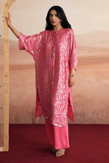 Buy Mustard Moon By Neyha And Vrinda Pink Georgette, Satin, Modal Yes Alina Sequin Striped Kurta And Pant Set Online at Aza Fashions Buy_Mustard Moon By Neyha And Vrinda_Pink Georgette, Satin, Modal Yes Alina Sequin Striped Kurta And Pant Set _Online_at_Aza_Fashions