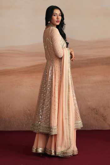Mustard Moon By Neyha And Vrinda Nazneen Embroidered Anarkali Sharara Set